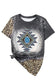 Gray Aztec Geometric Leopard Print Short Sleeve T Shirt