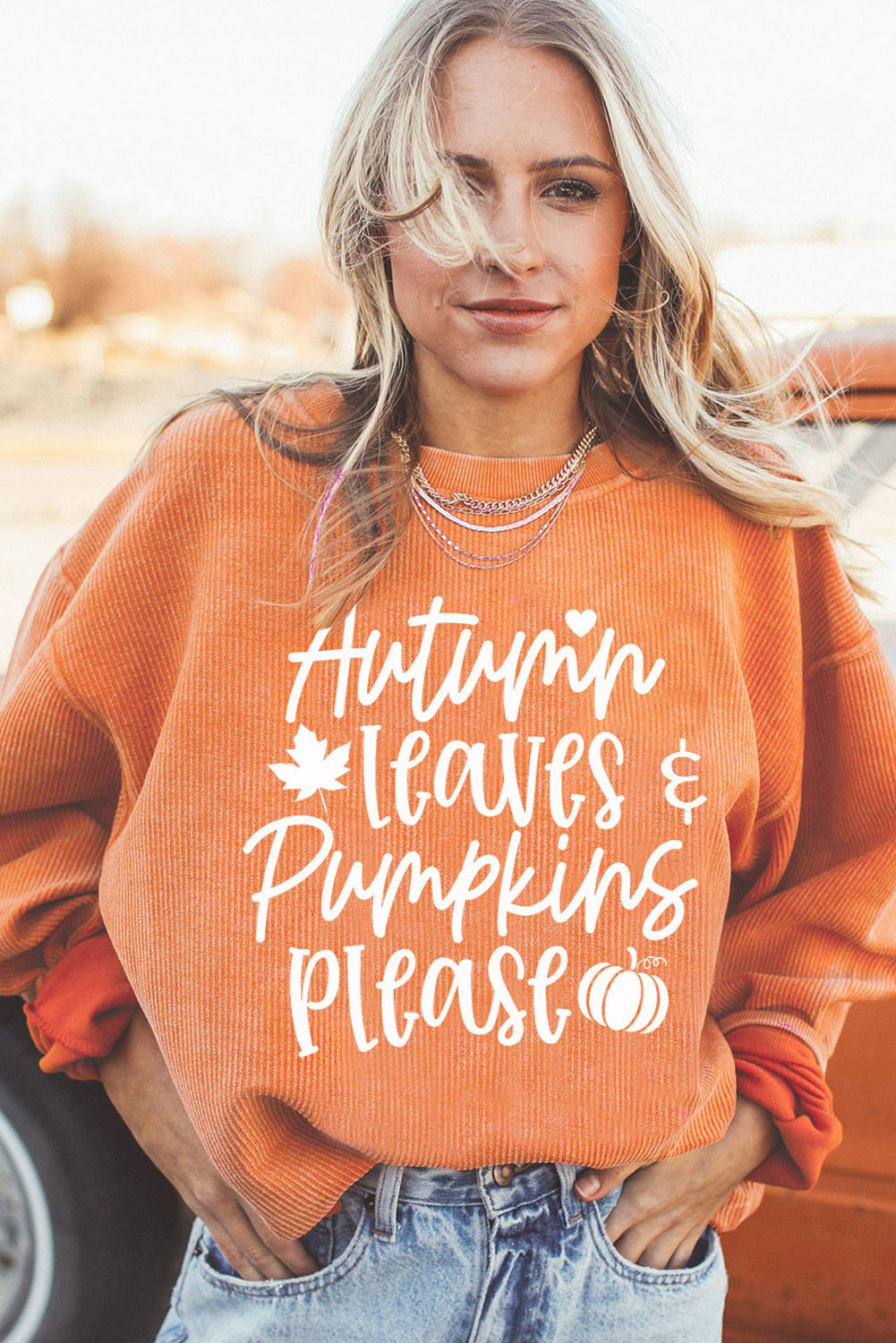 Autumn Leaves Pumpkins Please Ribbed Oversized Sweatshirt