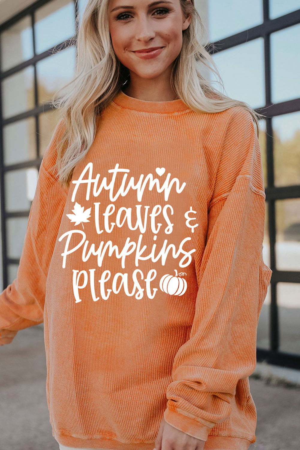 Autumn Leaves Pumpkins Please Ribbed Oversized Sweatshirt