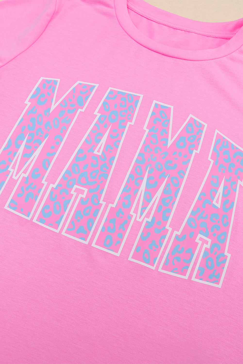 Pink MAMA Leopard Print O-neck Short Sleeve T Shirt