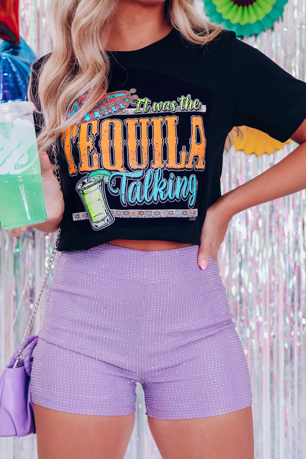 Black It Was The Tequila Talking Graphic Short Sleeve T-shirt