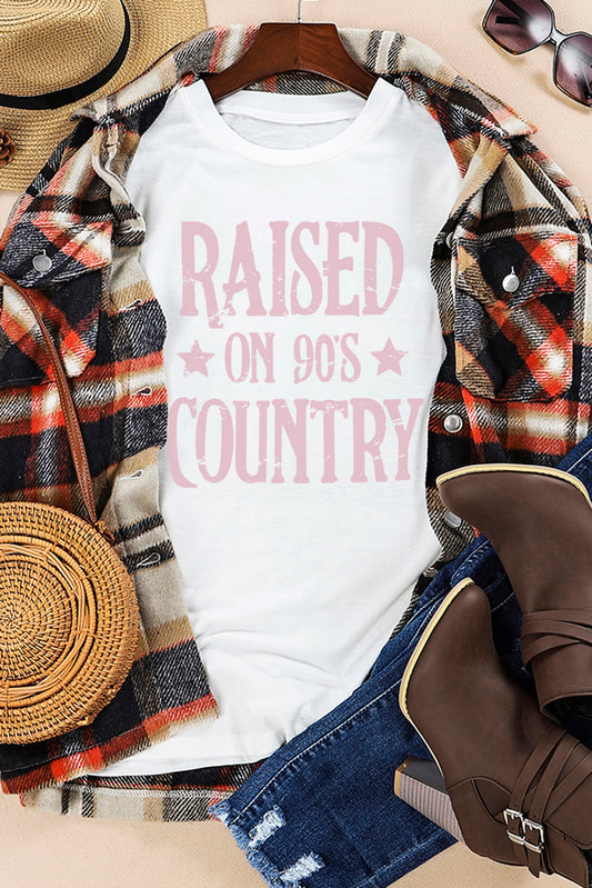 White Raised on 90s Country Letter Graphic Tee